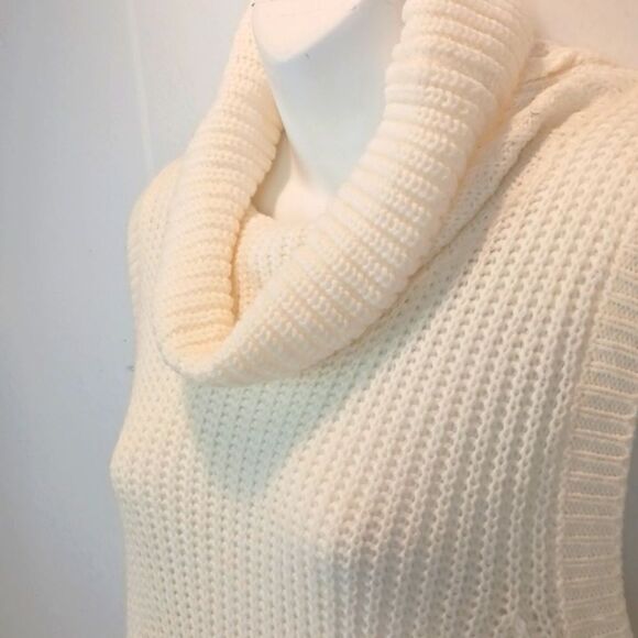 Women Ivory cowl neck sleeveless tunic length knit Lagenlook Boho sweater sz 12 - Picture 2 of 10